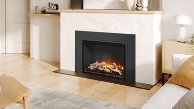 A large 33" fireplace insert featuring Chromalight LED technology, an ultra-realistic firebed, and an assortment of dynamic fuel effects.