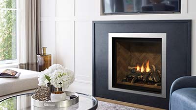 Medium 36” gas fireplace with a Standing Pilot Light. Get the look you want with Grandview’s mix and match accessories and various framing options including the option to install with cool wall technology.