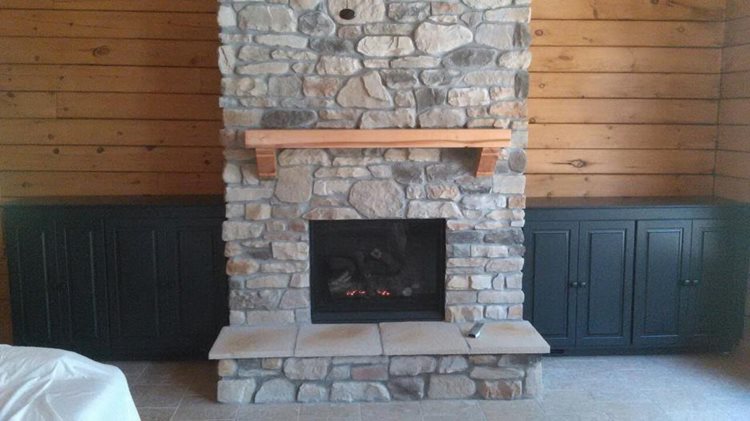 Bellavista B36XTCE Gas Fireplace, stone facing and custom cabinets
