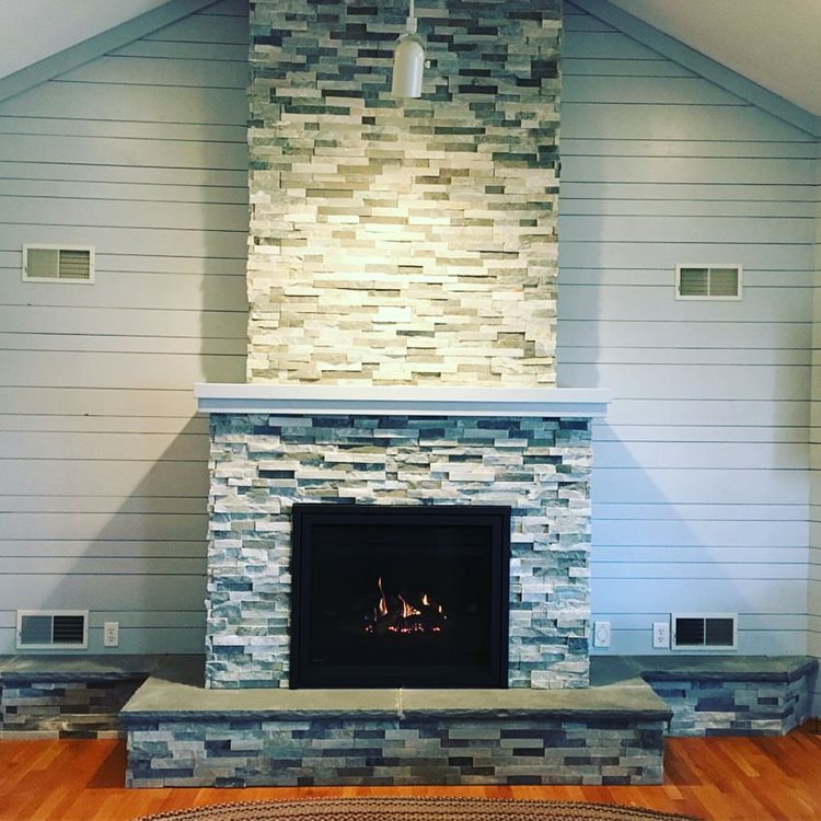Regency P36D gas fireplace, shown with stacked stone