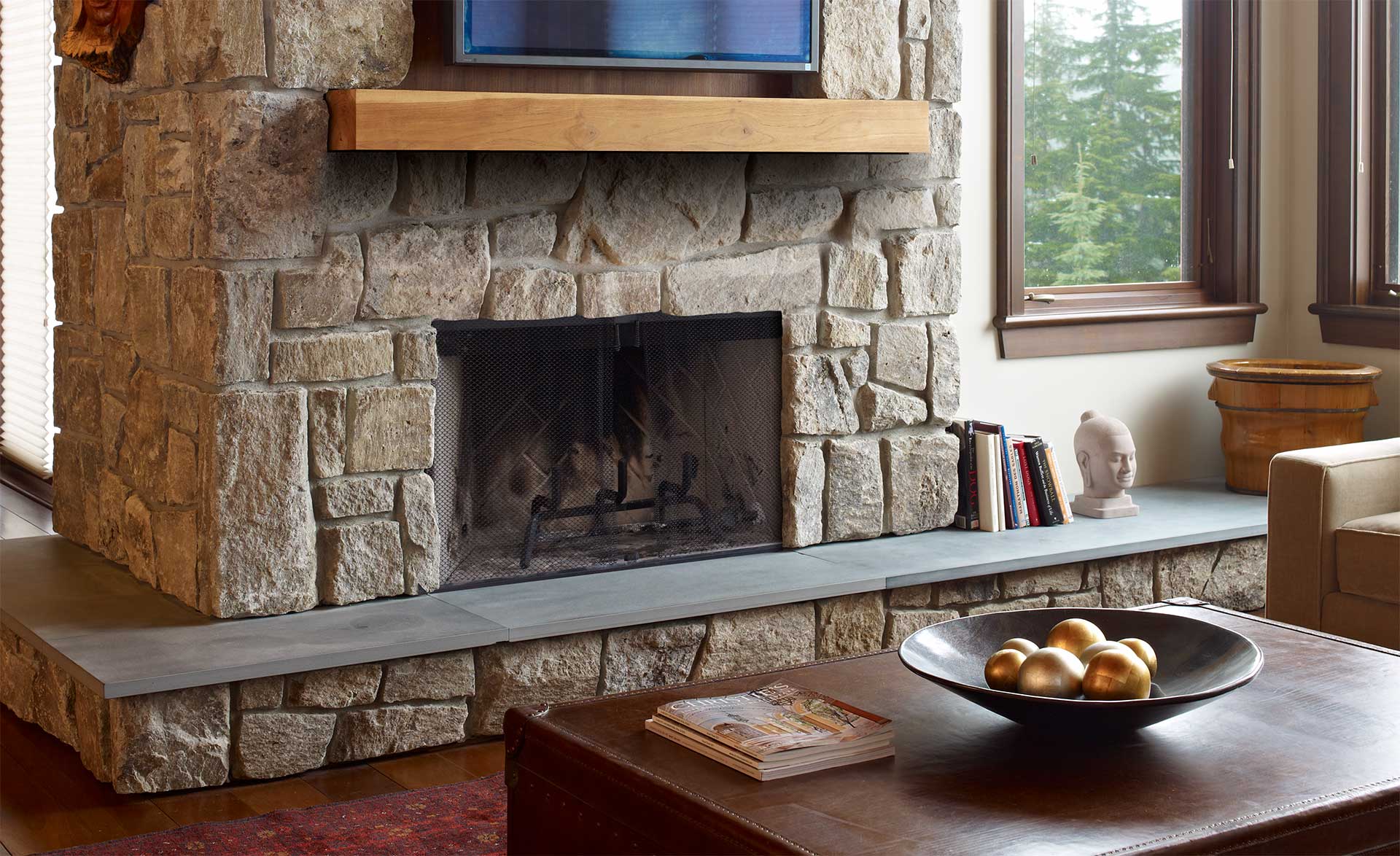 burning wood in fireplace