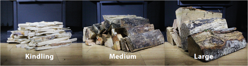 Wood Sizing Examples for Kindling, Medium Logs & Large Logs