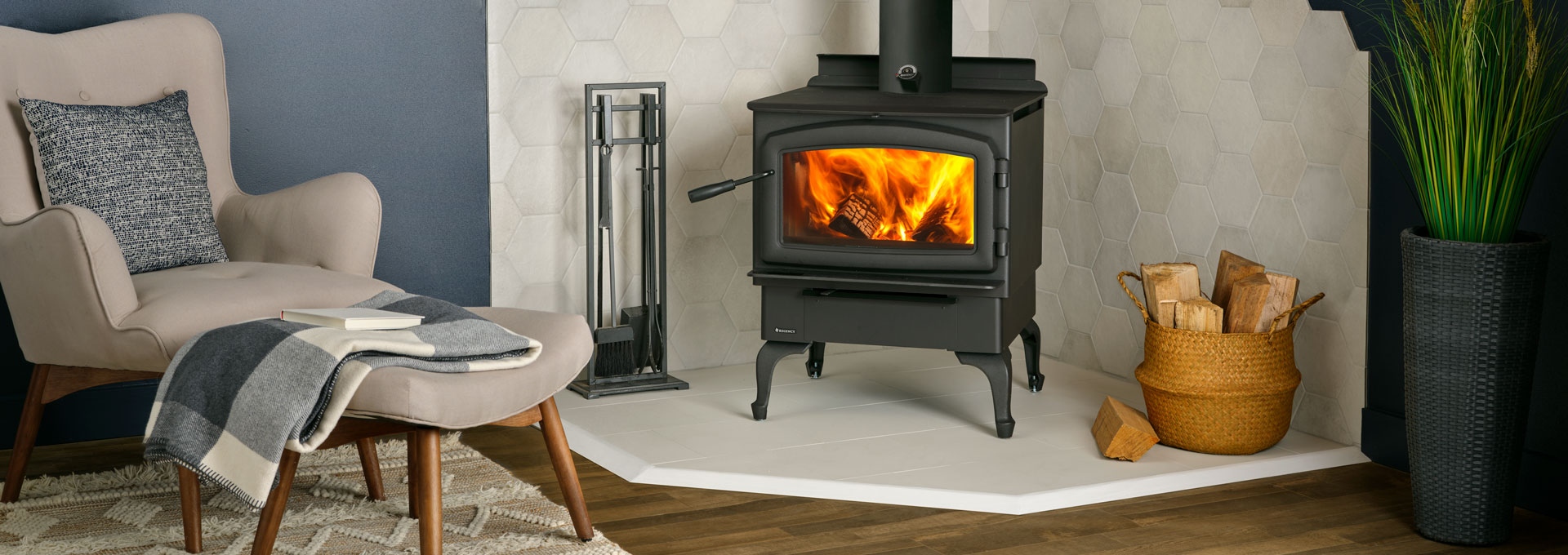 US Stove 2,500 Sq. Ft. Wood Stove with Cast Iron Legs & Blower