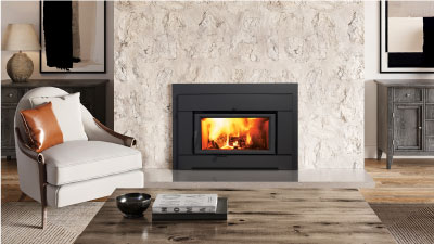 Large contemporary wood insert. The Ci2700 uses a hybrid catalytic combustion system to prolong burn times and maximize efficiencies.