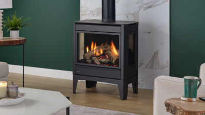 Poêles au gaz moyenne dotée de notre technologie de brûleur à infusion avec allumage électronique et d'un design contemporain unique.