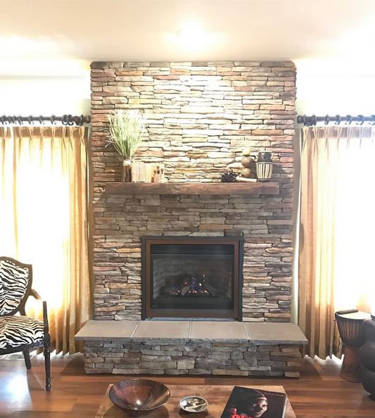 Regency P36D gas fireplace, shown with stacked stone