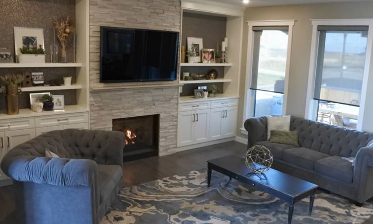 Bellavista B36XTCE Gas Fireplace, stone facing, TV and custom cabinets